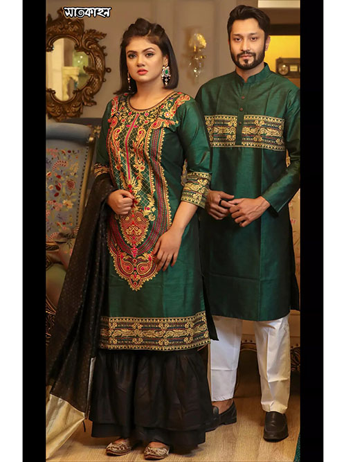 Exclusive embroidered greencouple set-901d