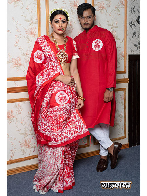 Red & white puja exclusive couple set 