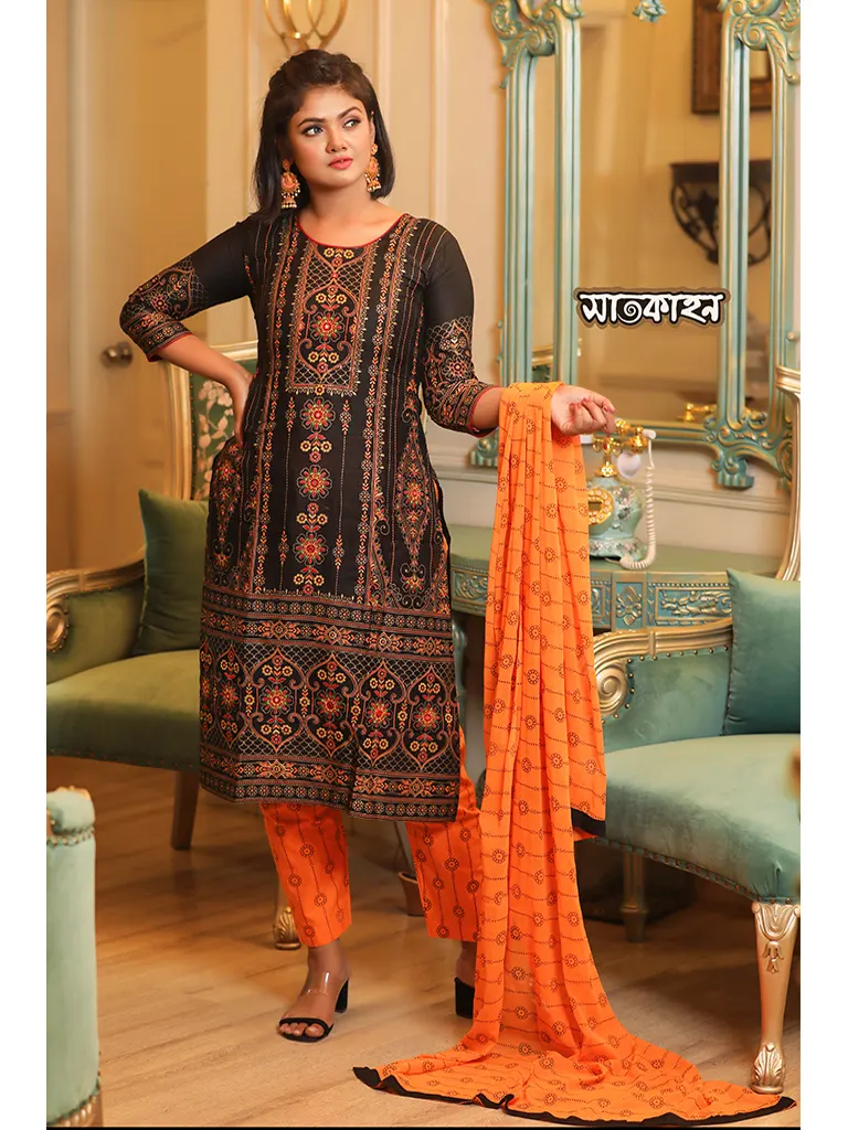 Linen fabric with skin printed shalwar kameez